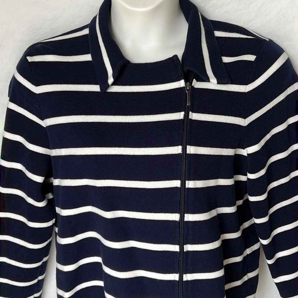 CHAPS Navy Striped Moto Style Zip Jacket - Picture 2 of 8